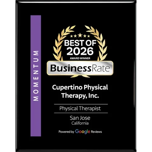 BusinessRate Best of 2026 Momentum award plaque for Cupertino Physical Therapy