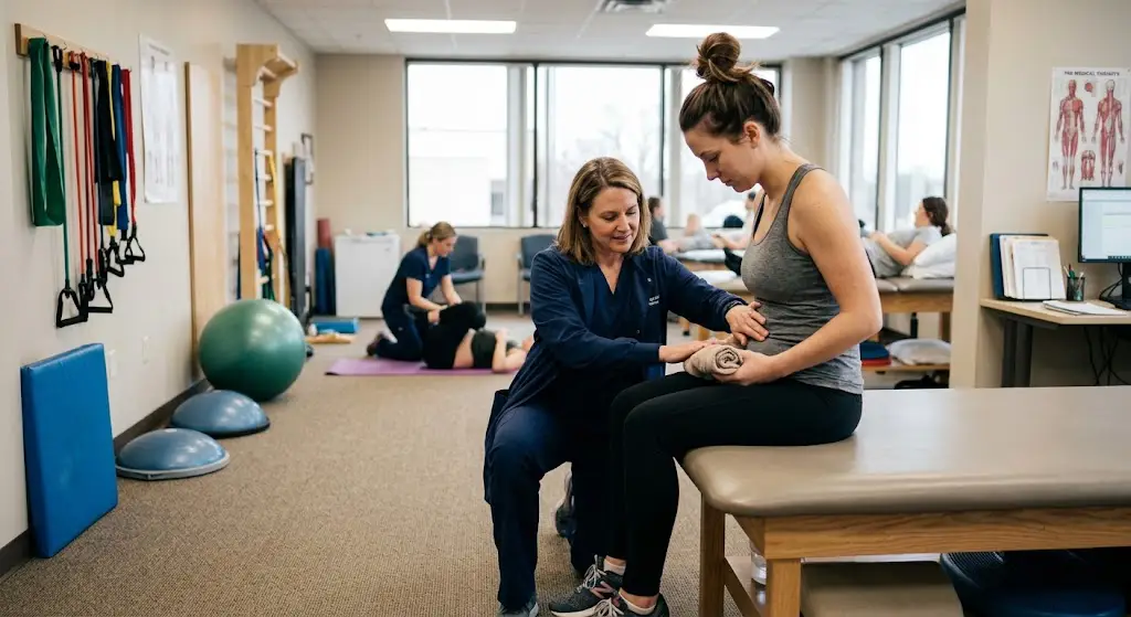 Patient preparing for surgery with a physical therapist's guidance