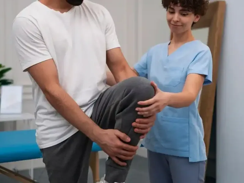 Patient working through guided mobility exercises with a therapist