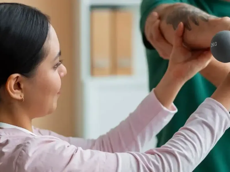 Patient performing progressive strength training under supervision
