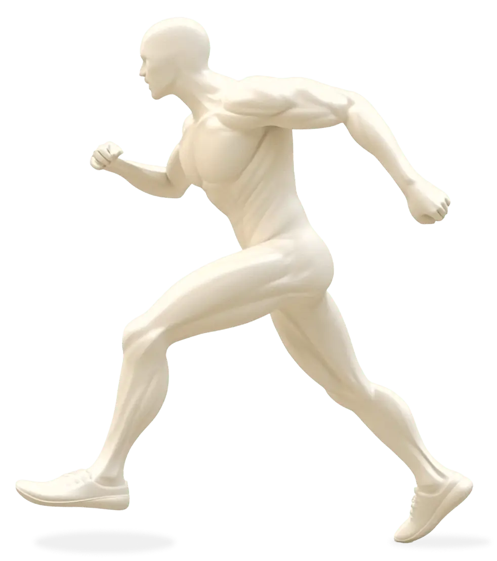 Side-profile running figure highlighting seven common areas we treat