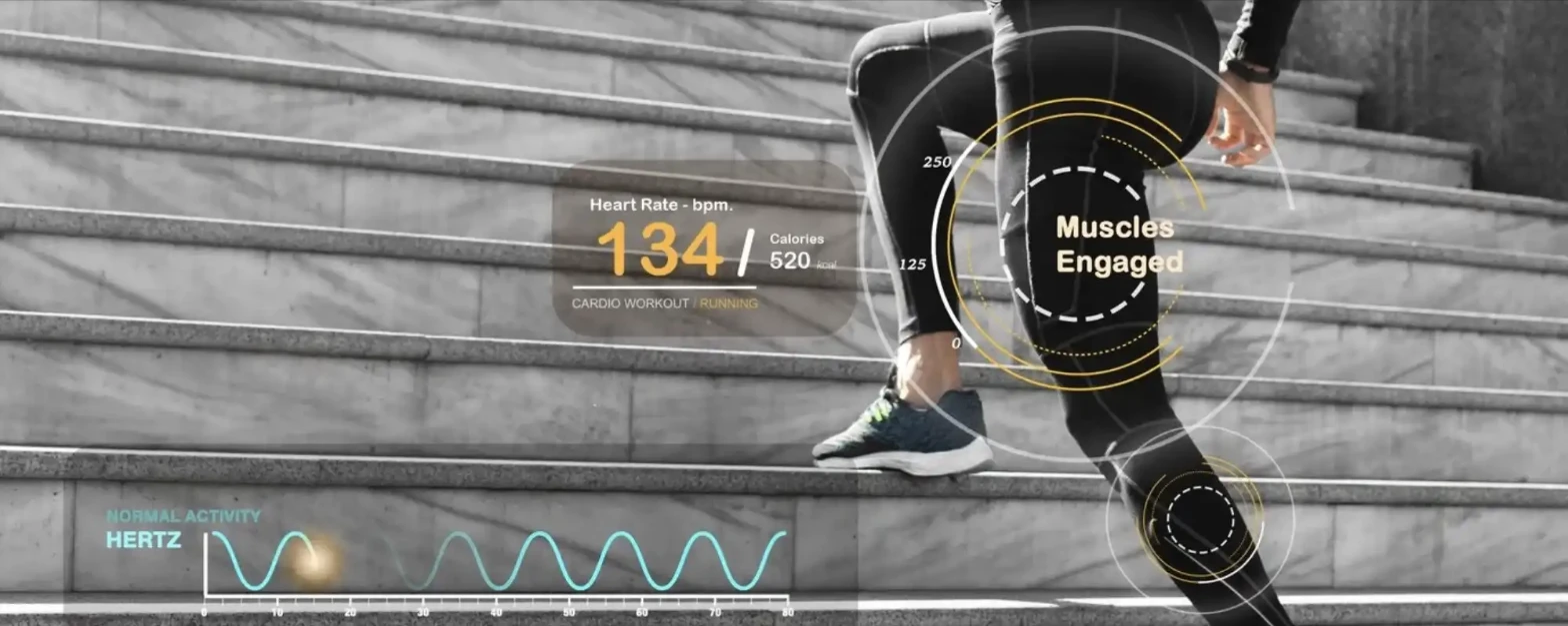 Runner's gait and stats analyzed during a running assessment