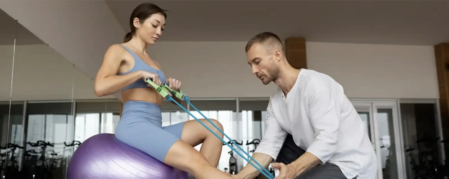A physical therapist guiding an athlete through return-to-sport training